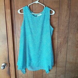 Fever Teal Sleeveless Blouse Size M Textured High Low Hem Lightweight Top